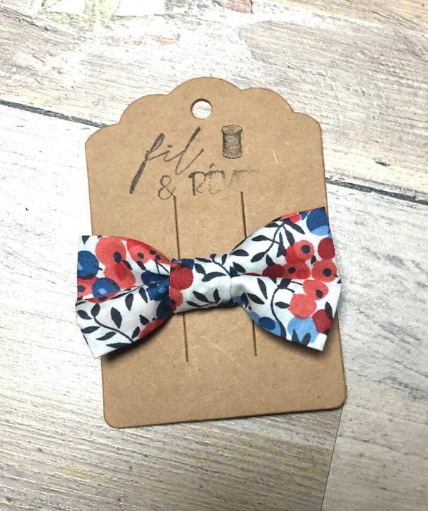 Barette en tissu imprimé olives bleu rouge blanc