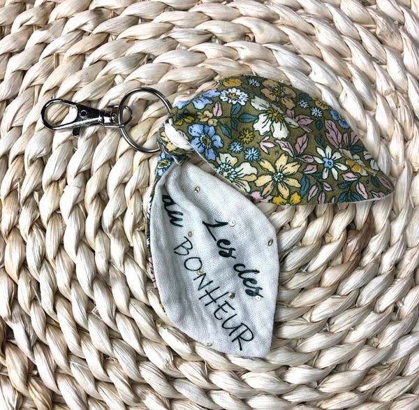 Porte-clé imprimé fleuri kaki et jaune