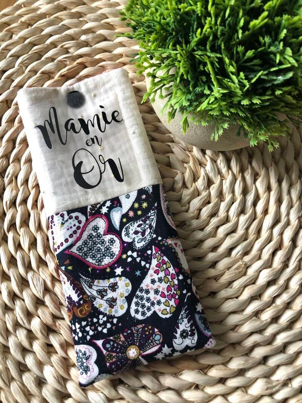 Etui à lunettes cœurs noir/rose/violet  simili cuir rose foncé