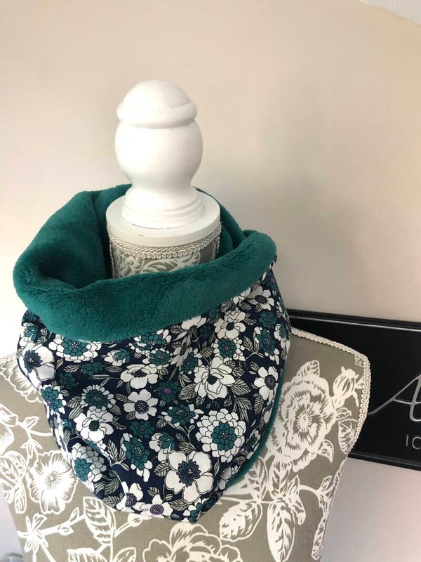 Snood fleuri doublure pétrole