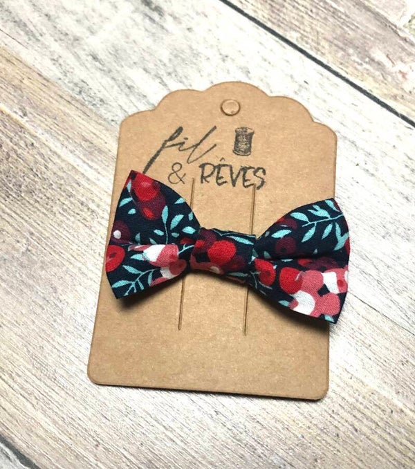 Barette en tissu imprimé olives rouge et noir