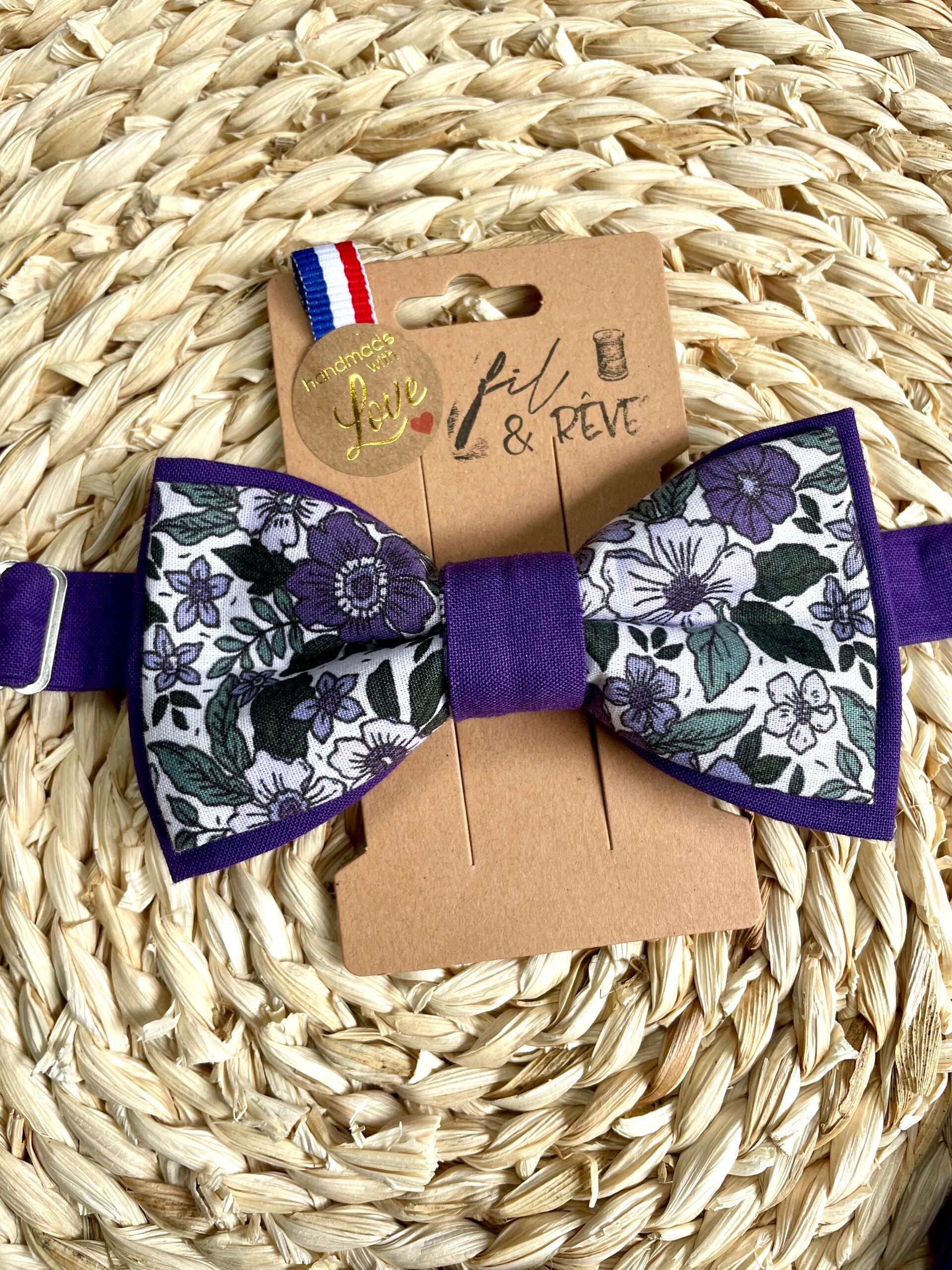 Nœud papillon homme imprimé fleuri tons violet