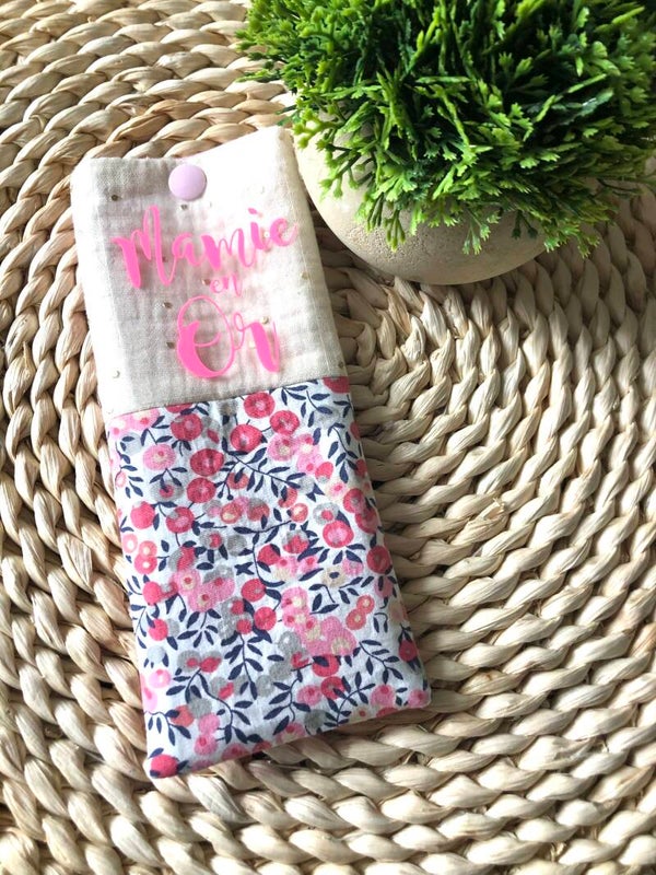 Etui à lunettes imprimé rose et gris simili cuir rose pâle
