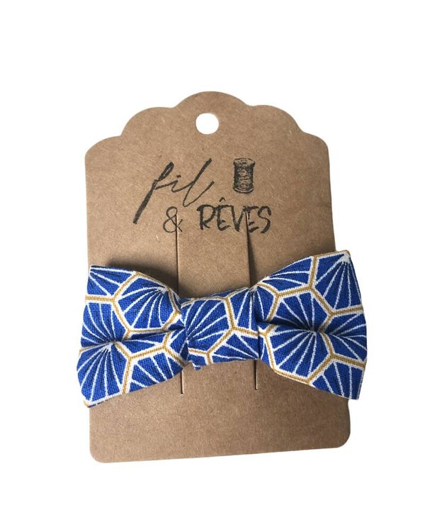 Barette en tissu tons bleu roi