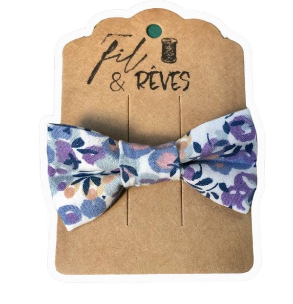 Barette en tissu tons bleu/lilas