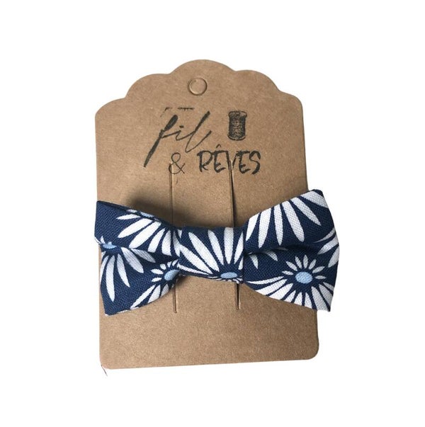 Barette en tissu tons bleu marine