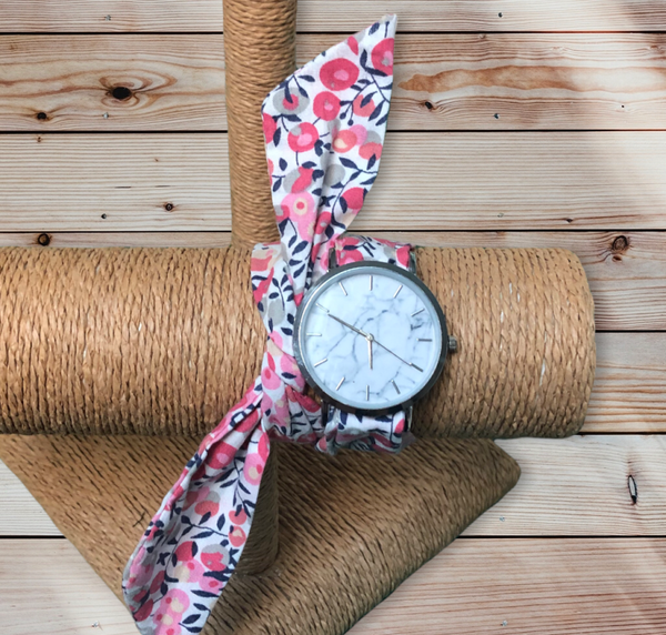 Montre à nouer tons gris/rose