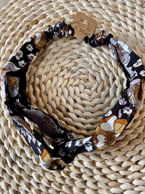Headband imprimé fleurs noir et camel