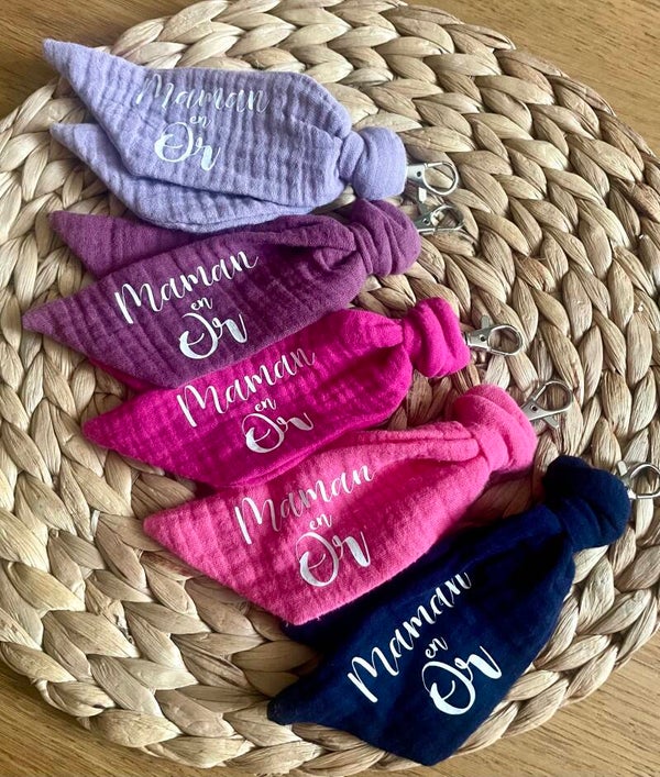 Porte-clé double gaze de coton "Maman en or"