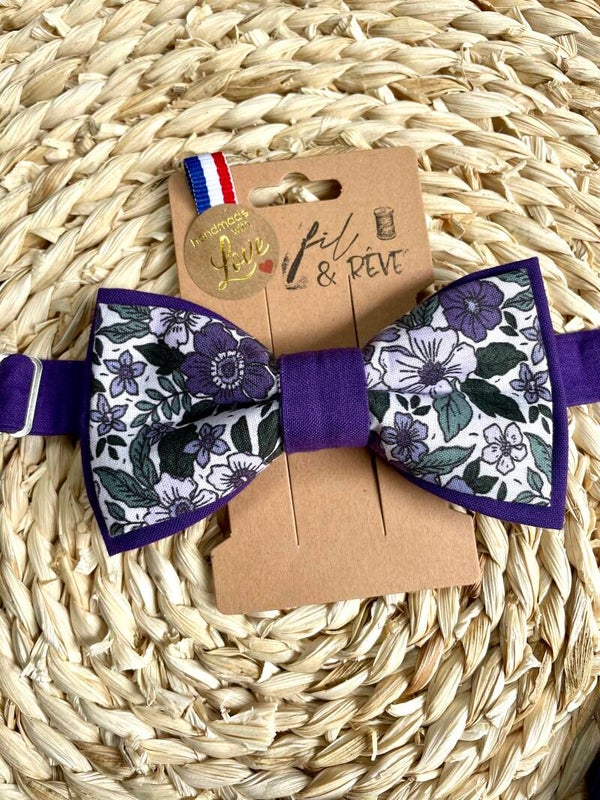 Nœud papillon homme imprimé fleuri tons violet
