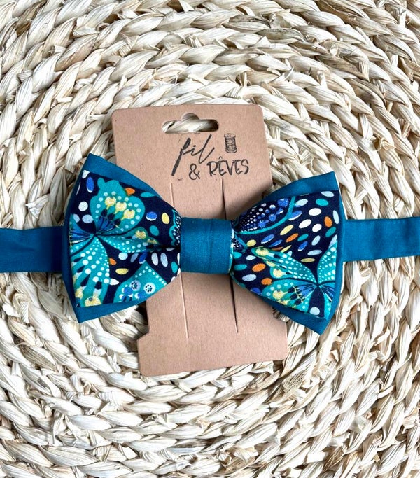 Nœud papillon homme imprimé papillons tons bleu vert