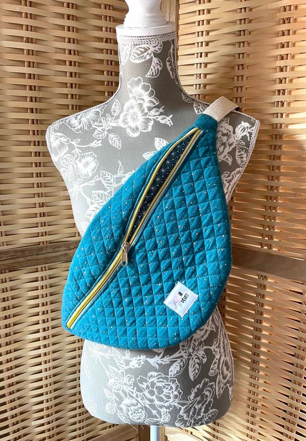 Banane XL double gaze matelassée bleu canard