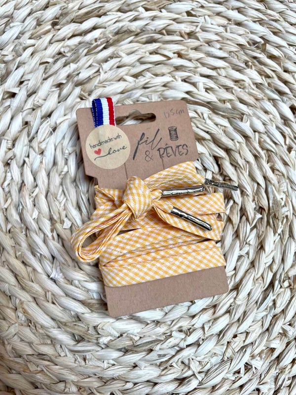 Lacets en coton vichy jaune