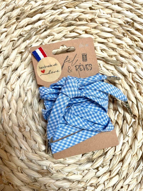 Lacets en coton vichy bleu clair