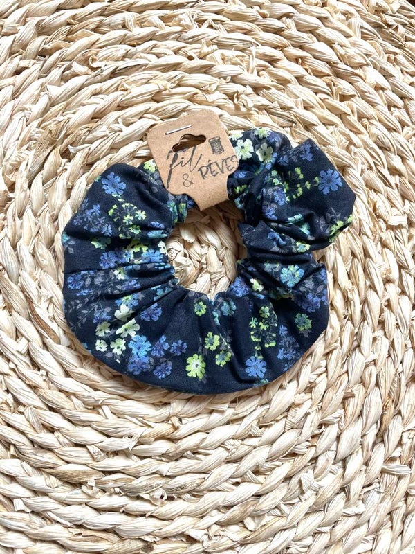 Chouchou fleuri bleu et vert