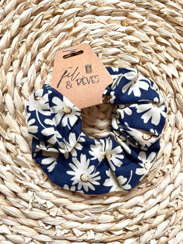 Chouchou marguerites bleu foncé