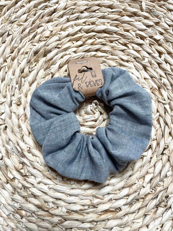 Chouchou double gaze bleu gris chiné