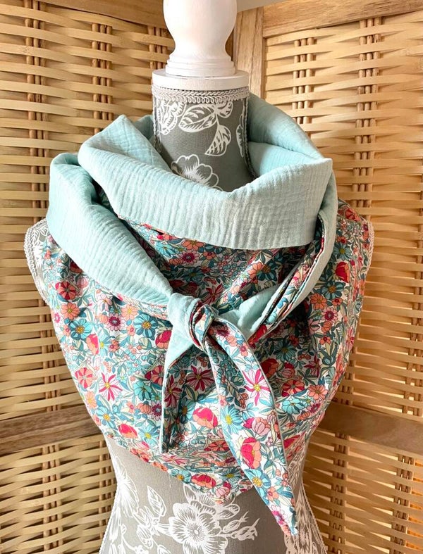 Chèche femme en coton tons vert d'eau