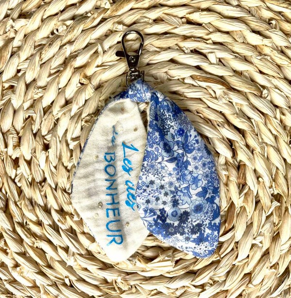 Porte-clé imprimé fleuri tons bleu