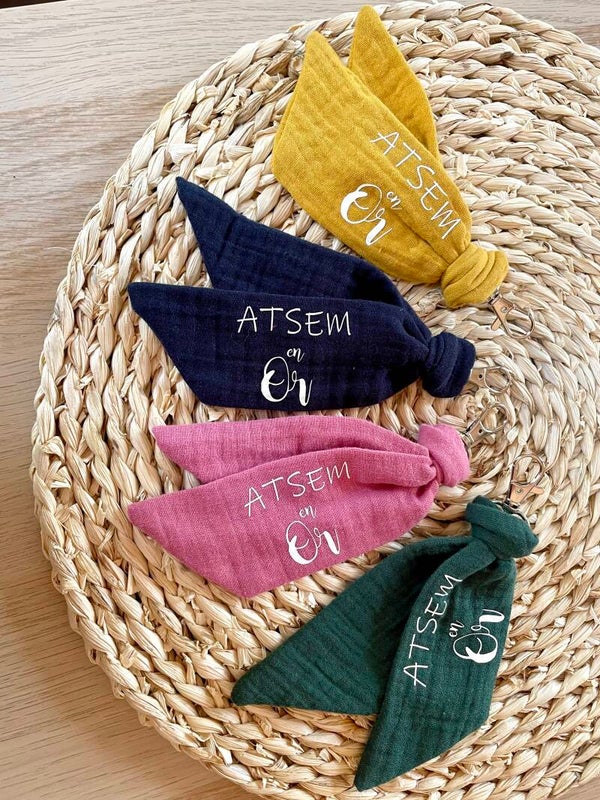 Porte-clé double gaze de coton "ATSEM en or"