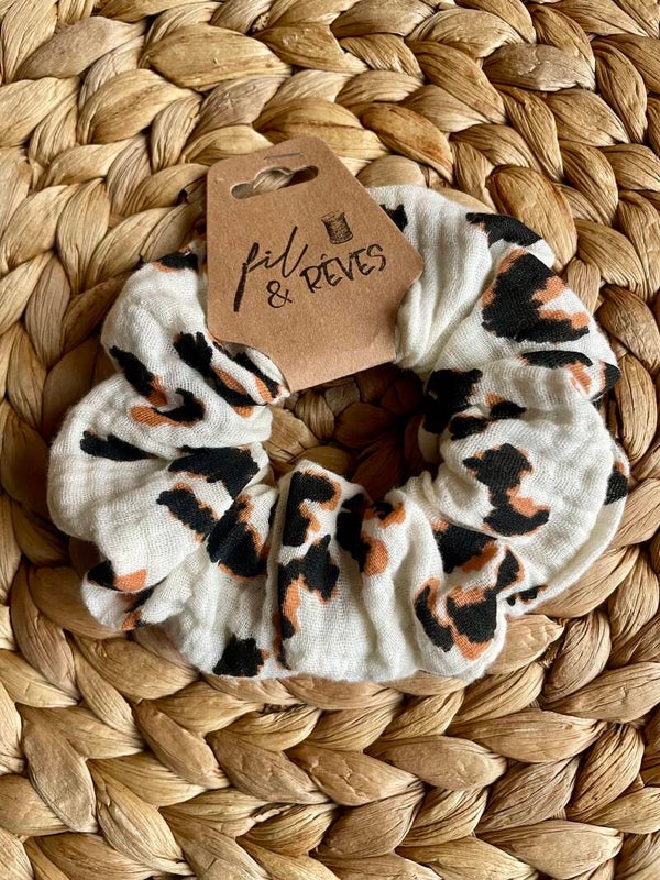 Chouchou leopard ecru