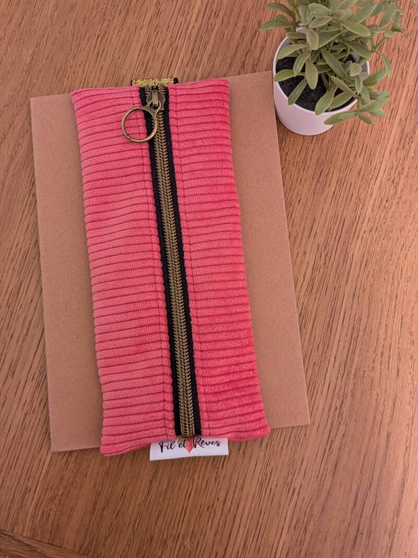 Trousse velours à élastique rose