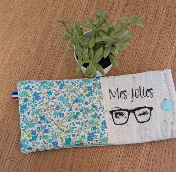 Etui à lunettes velours vert d'eau