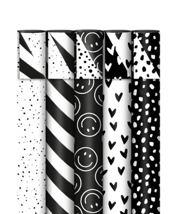 Kadopapier set zwart wit