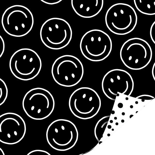 Kadopapier zwart wit smiley dots