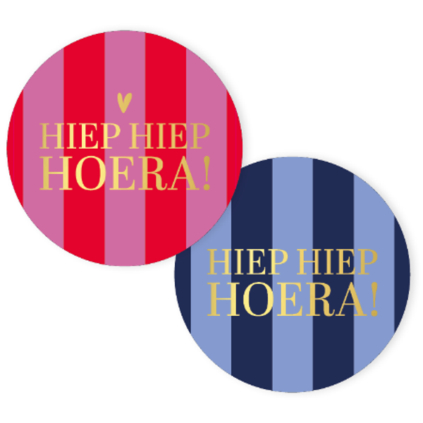 Sticker hiep hiep hoera roze blauw