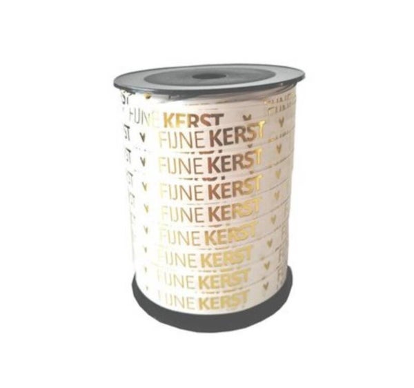 Fijne kerst wit goud lint 5 meter