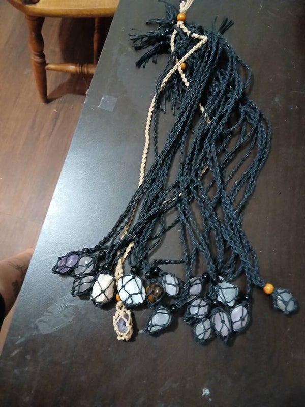 Crochet crystal cage necklaces