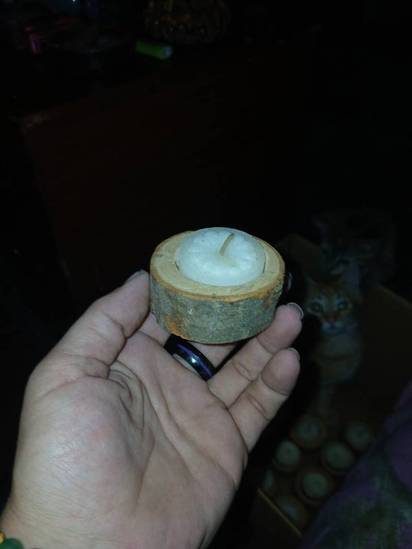 wooden tree candle holders with candle
