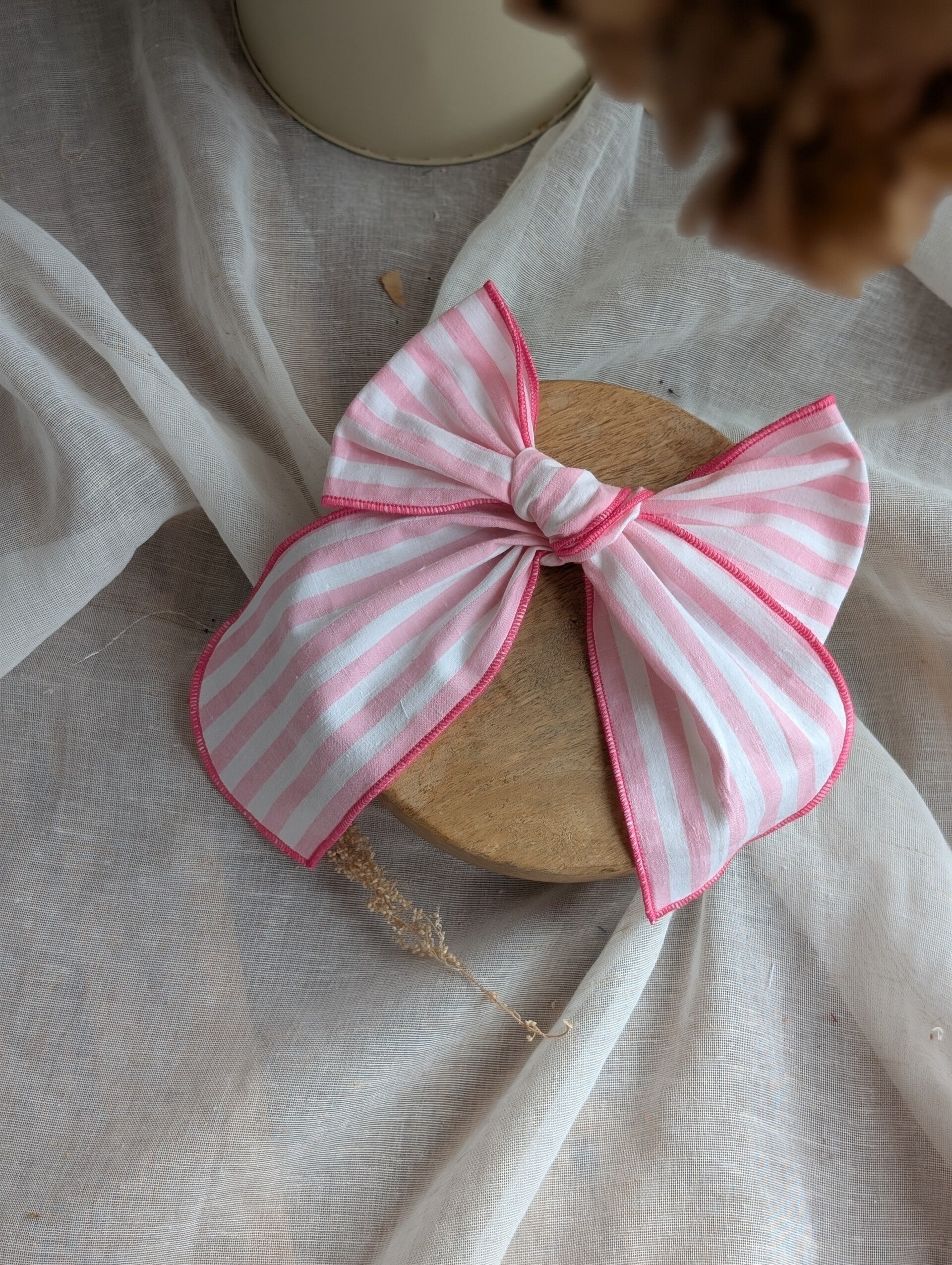 Nœud vintage - Rayé rose