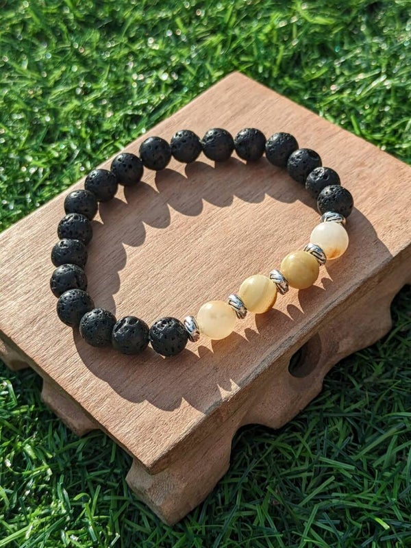 Lava stone and jade bracelet