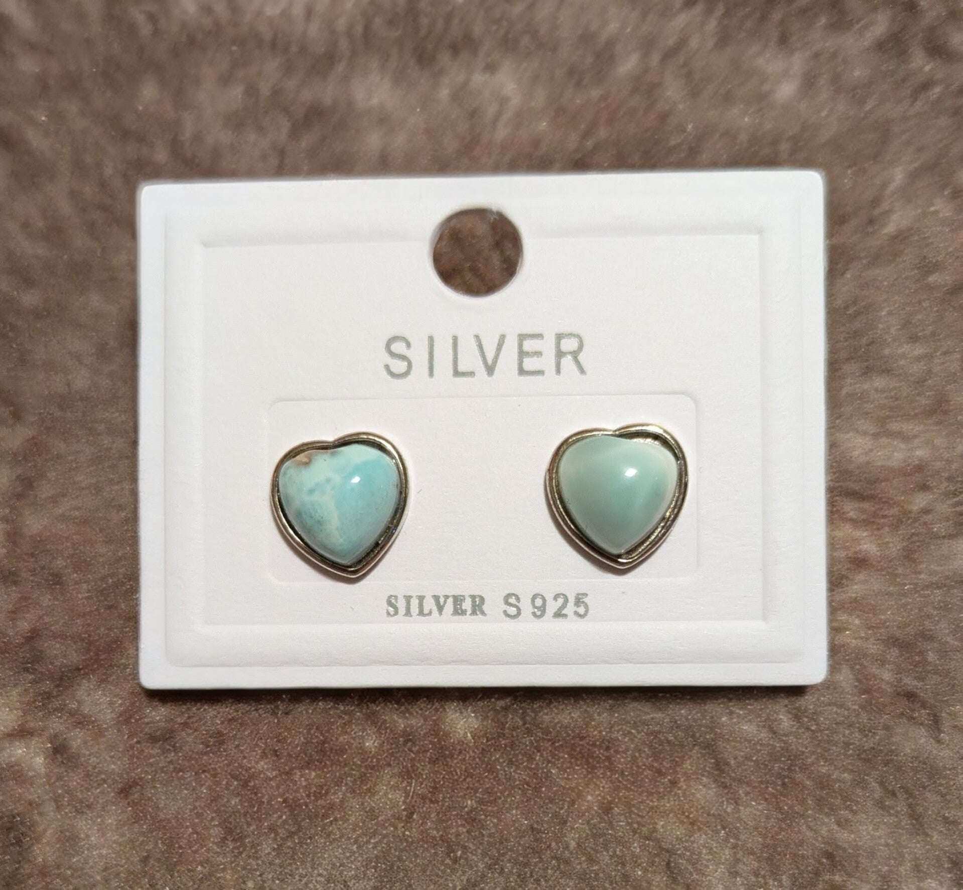 Larimar heart shape stud earrings