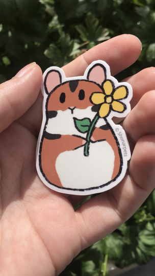 Syrische hamster met bloem sticker