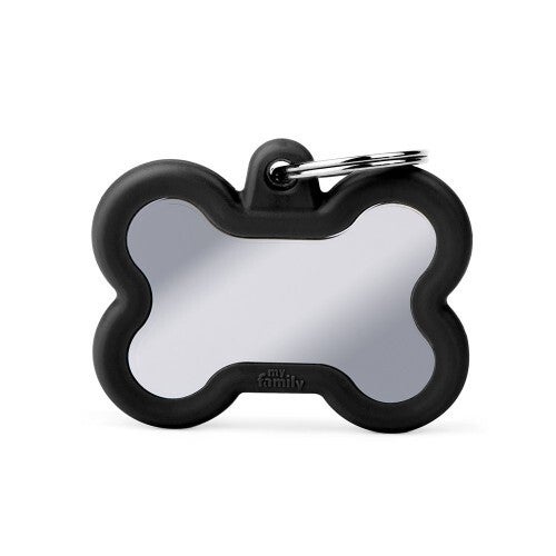 Hushtag Big Black Chrome-Plated Brass Bone ID Tag with Black Rubber