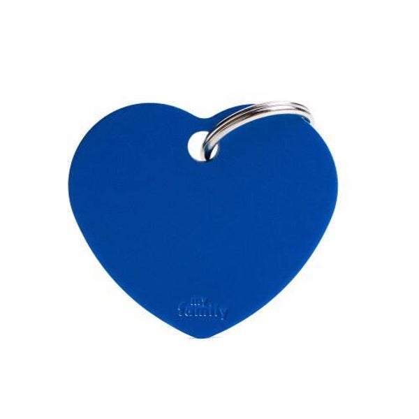 Basic groot aluminium blauw hart ID Tag