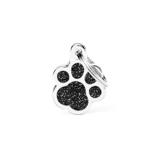 Glans Zwarte Glitter Paw ID-tag