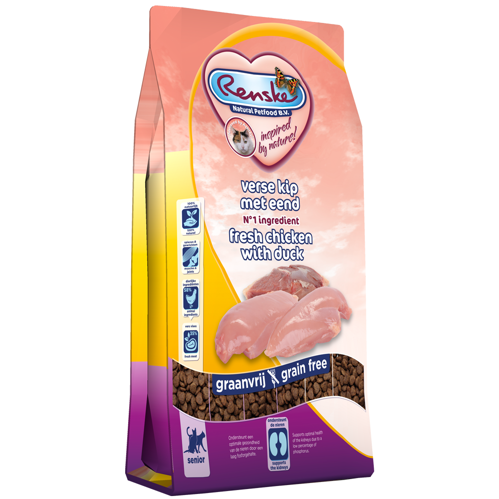 Renske Super Premium droog kat senior kip&eend 1,5kg