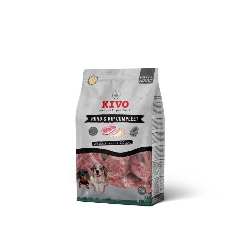 Kivo rund & kip compleet porties 500gr adult - junior - puppy-senior