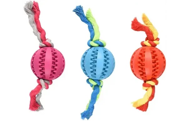 Flamingo Speelgoed Waylen Bal Dental met touw Meerdere kleuren 7cm