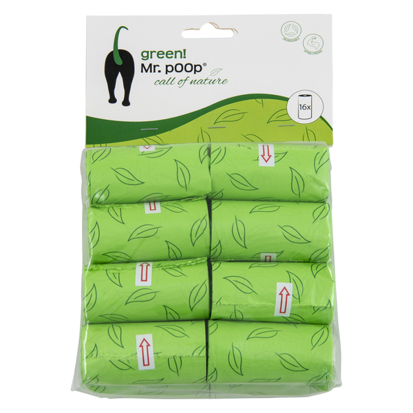 Mr.POOP GREEN! Navul. poepzakjes 16 Rolletjes-Groen motief