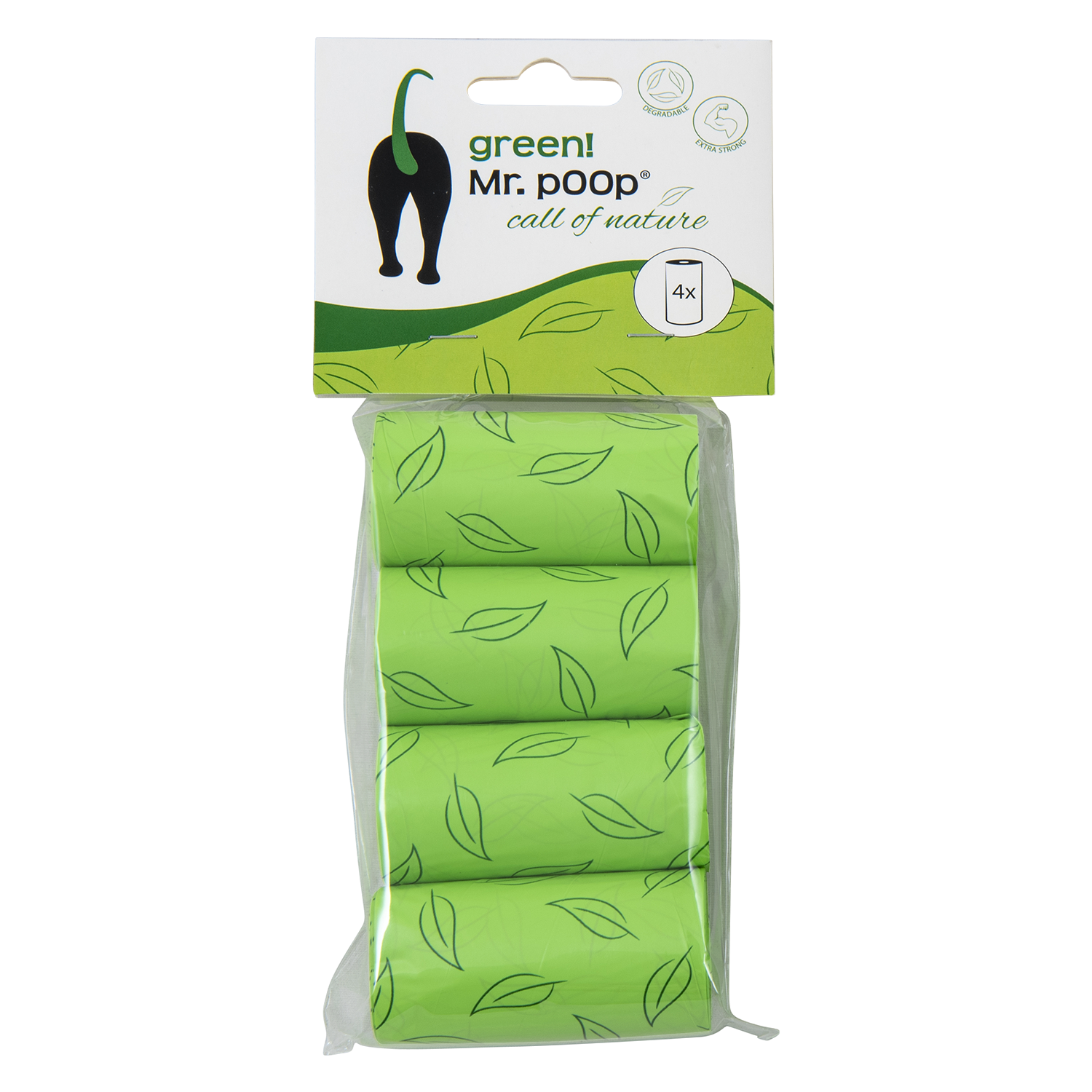 Mr.POOP GREEN! Navul. poepzakjes 4 Rolletjes-Groen motief