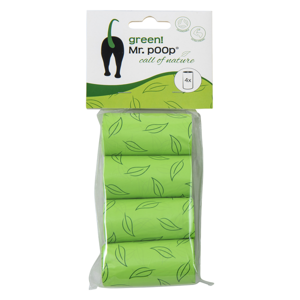 Mr.POOP GREEN! Navul. poepzakjes 4 Rolletjes-Groen motief