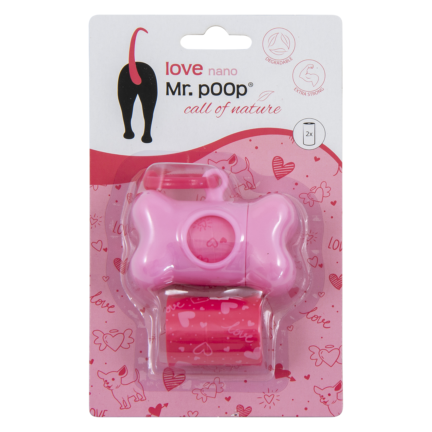Mr.POOP LOVE Nano Houder roze+2 Rolletjes-Roze motief