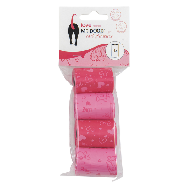 Mr.POOP LOVE Nano Navul. poepzakjes 4 Rolletjes-Roze motief