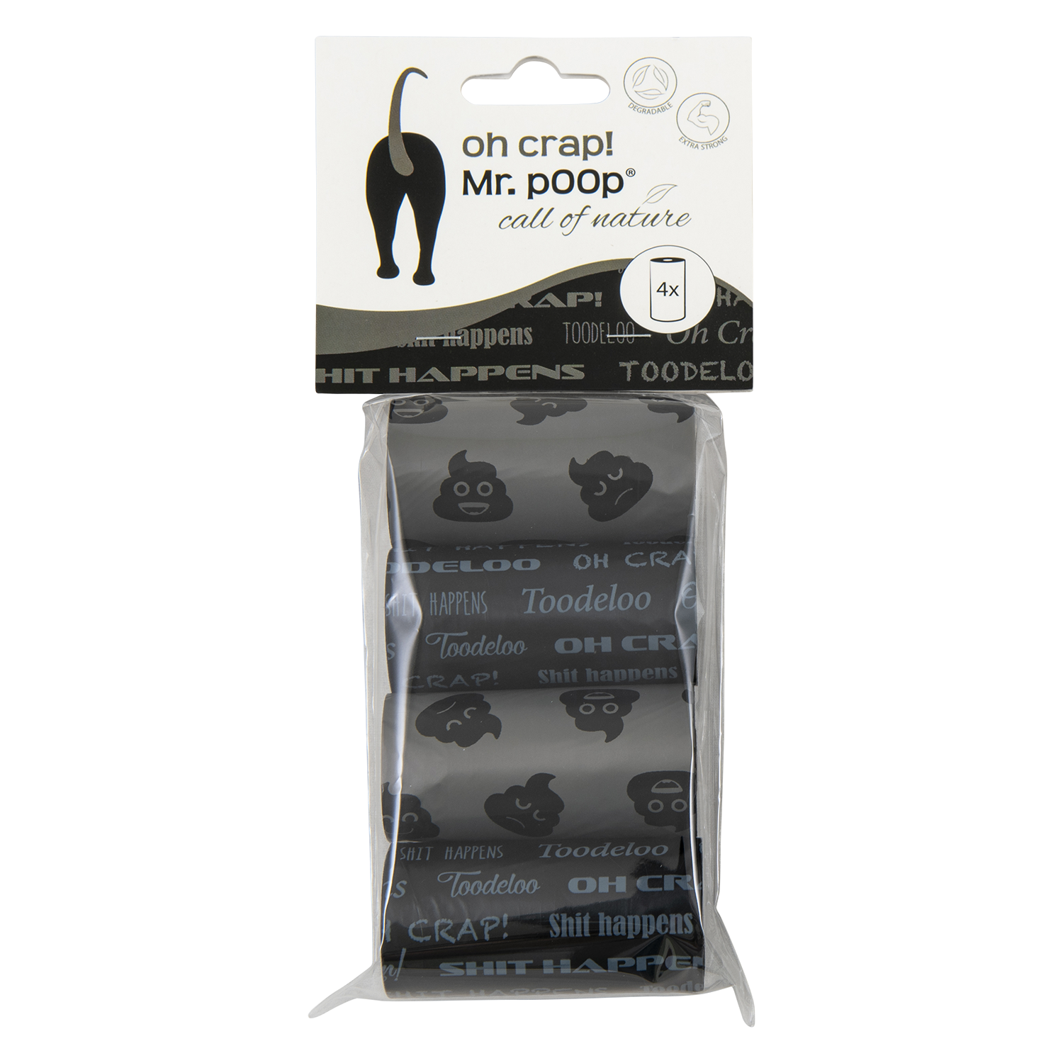 Mr.POOP OH CRAP! Navul. poepzakjes 4 Roll.-Gr/Zw motief