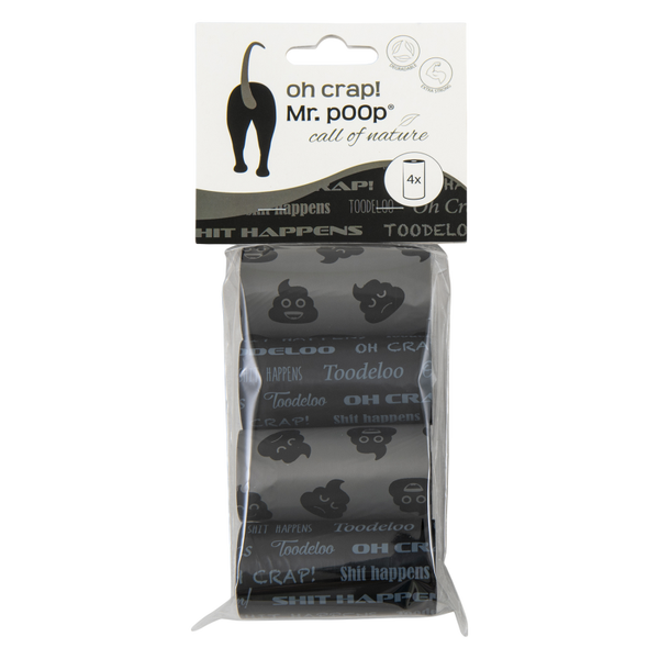 Mr.POOP OH CRAP! Navul. poepzakjes 4 Roll.-Gr/Zw motief